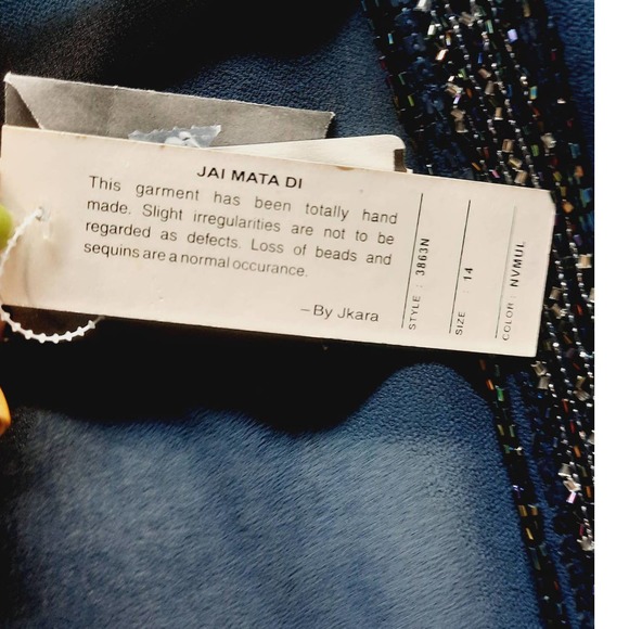 NWT Jkarta Sheer Navy Blue  Iridescent Hand Beaded Open Cardigan Shrug 14 - Picture 6 of 6